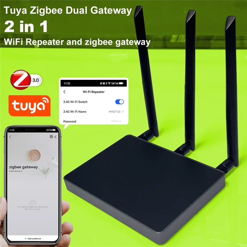 【Superdeals】 Tuya Zigbee 3.0 Hub Doppio gateway e ripetitore Wifi Segnale avanzato guasto intelligente per Alexa Big House Villa Hotel