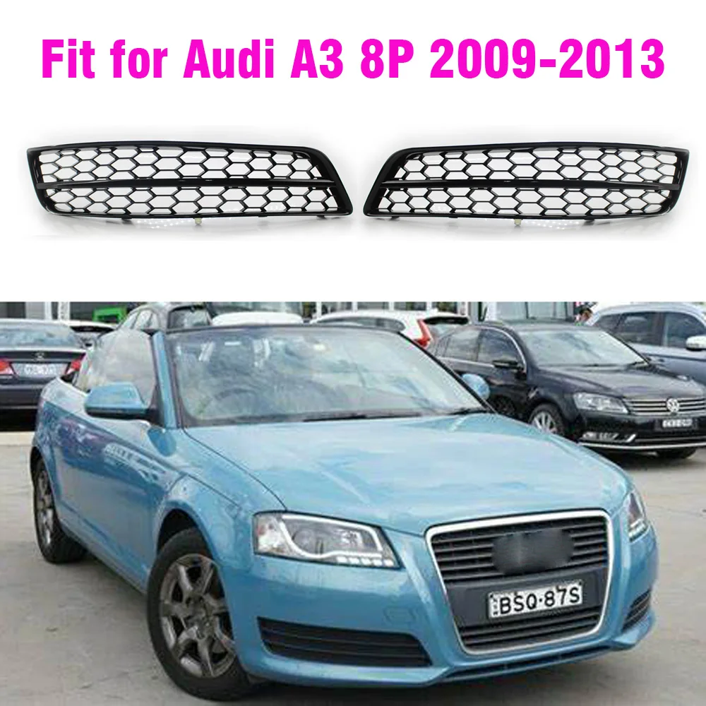 For Audi A3 8P 2009-2013  Chrome Black Car Front Fog Light Grill Cover Trim Honeycomb  Grill