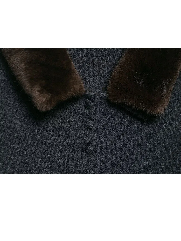 HH النساء الشتاء موضة التلبيب فو الفراء تأثير التلبيب محبوك سترة الإناث الشارع عادية تنوعا واحدة الصدر سترة علوية #5