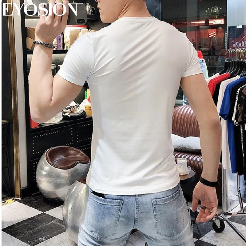 Summer Mens Luxury Diamond T-Shirts Designer Rhinestone Short Sleeve Slim Crew Neck Casual Shirts Tee Combed Cotton, S-5XL