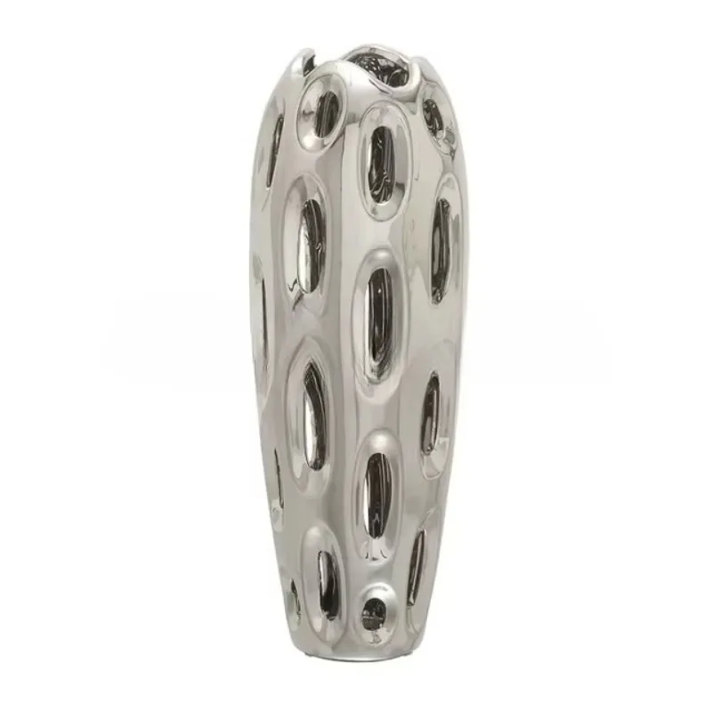 Hot-selling aluminum vase electroplated gold brushed cone high slender ornament flower arrangement metal vase