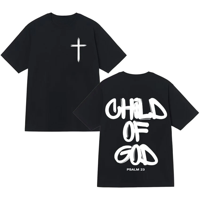 Parent‑Child Matching T‑Shirt Tiny Cross Chest & Graffiti Slogan Back‑Side Print Casual Family Matching Short Sleeve Tops Tee