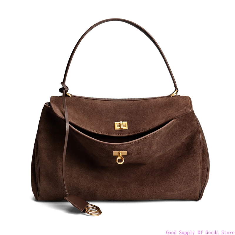 Зима 2025 года, новые женские сумки Rodeo, замшевые женские сумки из воловьей кожи, роскошные брендовые модные сумки на плечо с золотой пряжкой, женская трендовая сумка