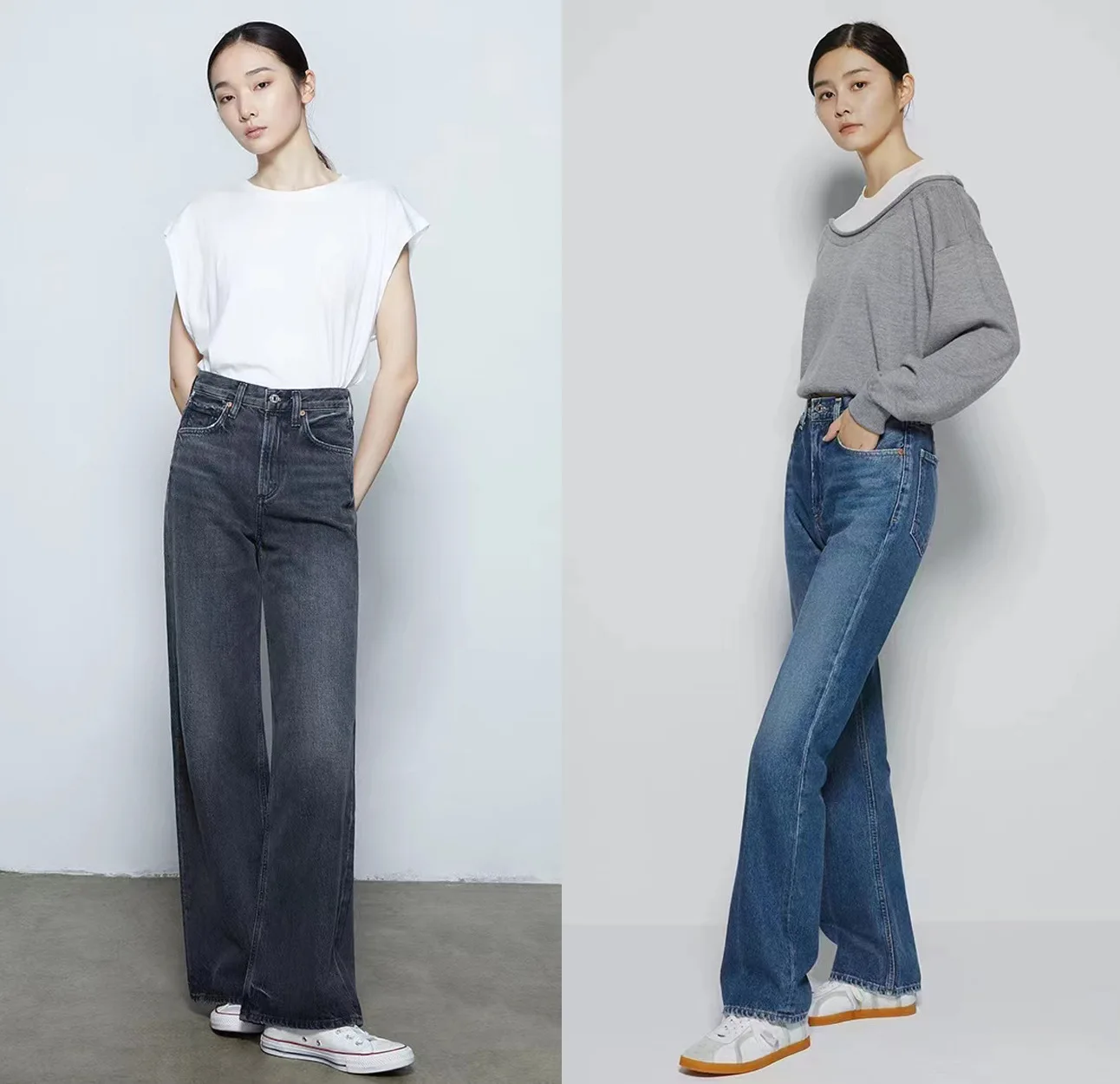 

Wide-Leg Jeans For Women 2024 New Early Spring High Waist Non-Stretch Flared Hem Floor-Length Casual Style Runway Design High