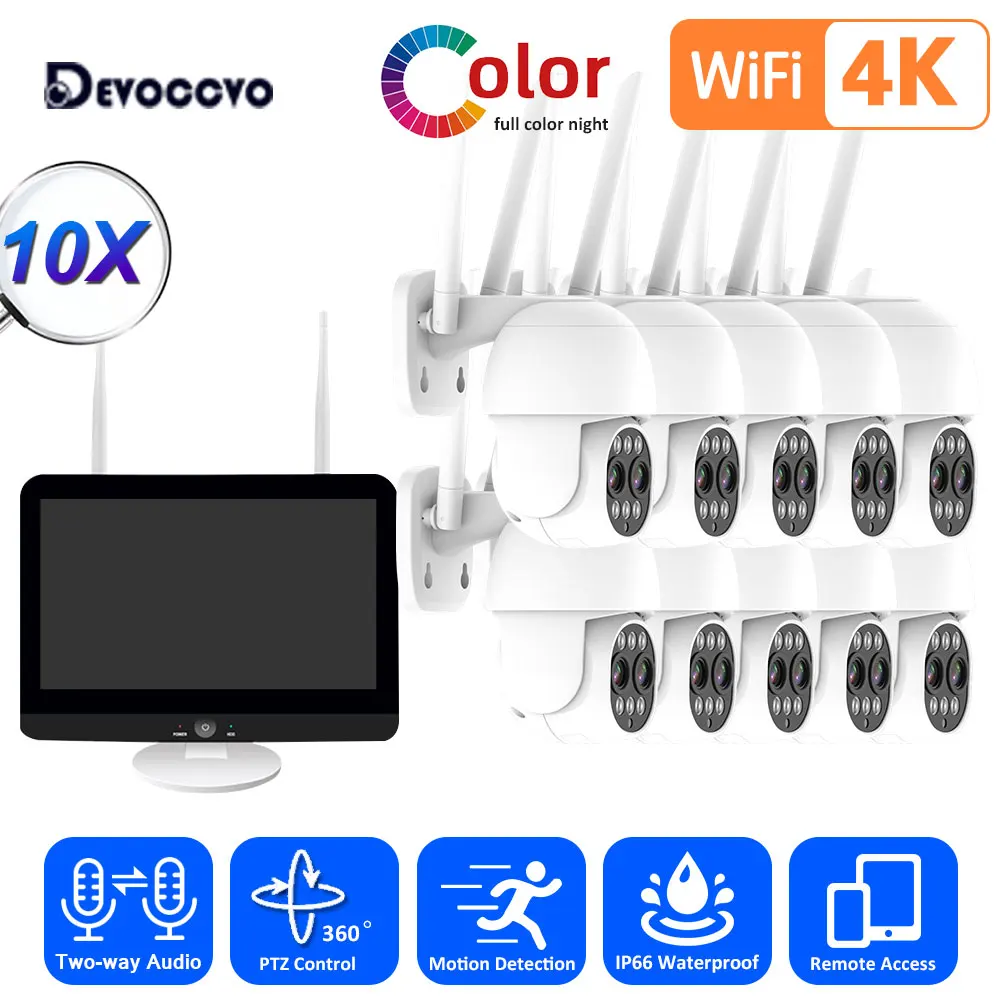 4K Wifi PTZ IP Camera System 10X Zoom 10CH 5MP 12.5 