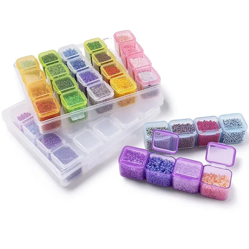 

17.5x10.7x2.7CM Rectangle 28 Slots Jewelry Plastic Storage Box Rhinestone Beads Pill Earrings Storage Box Case Container Hat box