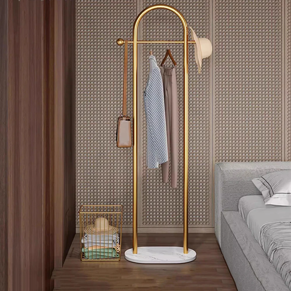 Golden Arch Minimalist Clothes Rack Luxury Boutique Stand Perfect For Balcony Stylish Accessories Organizer Elegant Home Decor