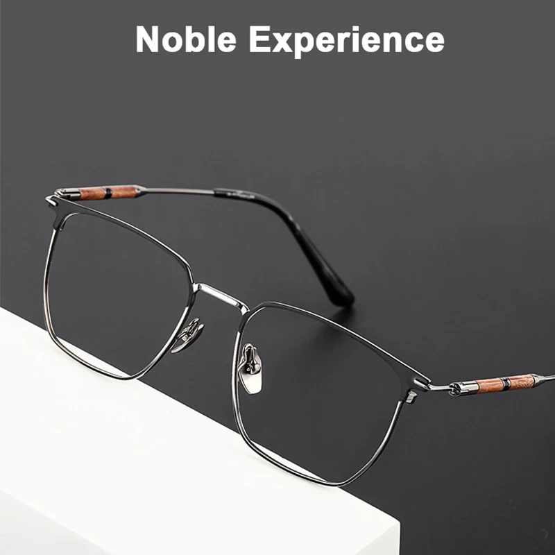 Pure Titanium Eyebrow Full Frame Sandalwood Inlaid Temple Retro Glasses Men Successful People Advanced Elite Bamboo Wood Eyewear view 2