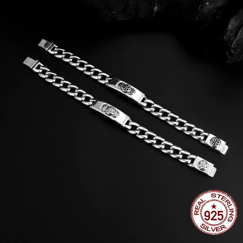 S925 sterling silver bracelet smooth 12mm trendy men's chain personalized punk fashion boyfriend gift