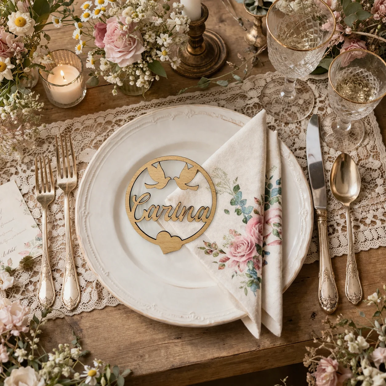 10/30/50Pcs Personalized Wedding Place Cards Wooden Ring Name Tags Custom Guest Seating Markers Table Decorations Party Favors