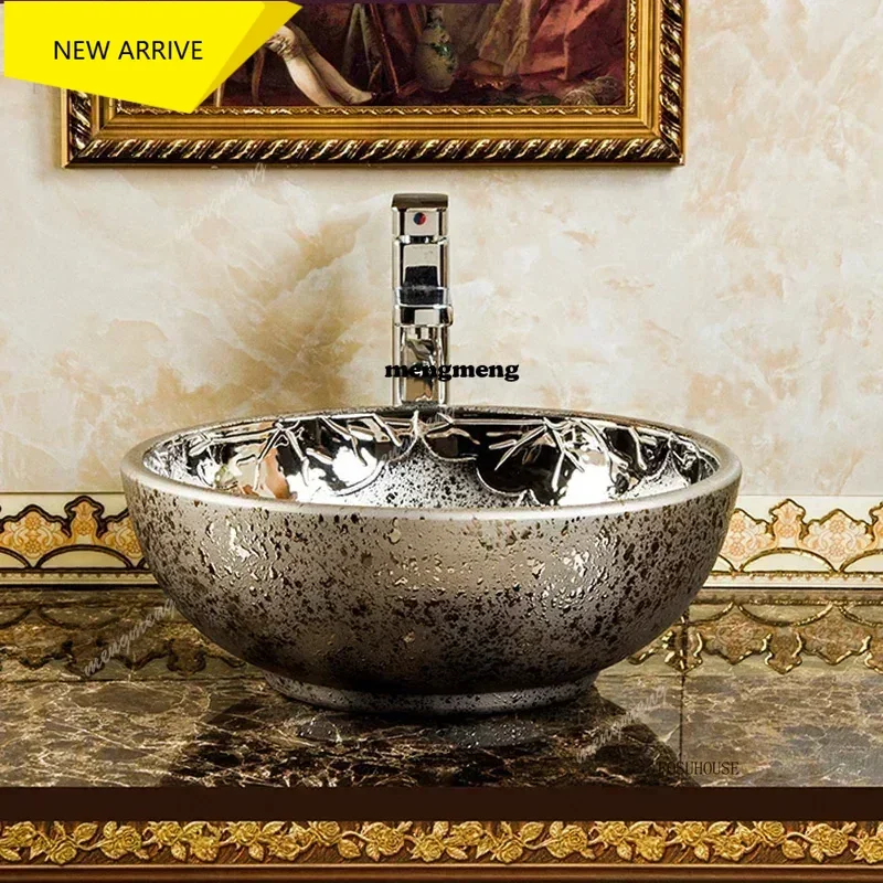 

M138 Luxury Golden Bathroom Sinks Simple Bathroom Accessories Household Ceramic Washing Sink Chinese Toilet Round Above Counter