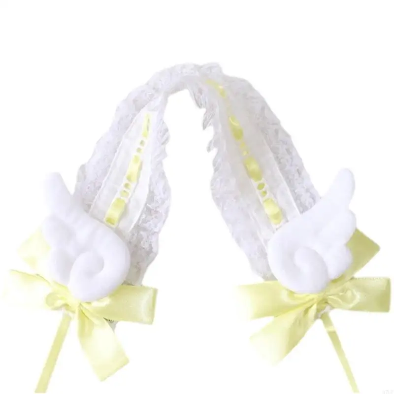 R7UF Nữ Người Giúp Việc Cosplay Tóc Gothic Đầu Ren, Dễ Thương Cánh & Nơ lolitas Phụ Kiện Tóc cho Bữa Tiệc, chương trình