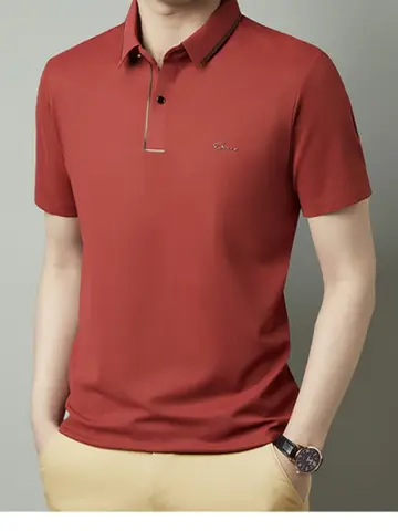 Men's New Polo Shirt Seamless Premium Luxury Cool Fabric Business Casual Golf Slim Fit Blouse Collar T-shirt