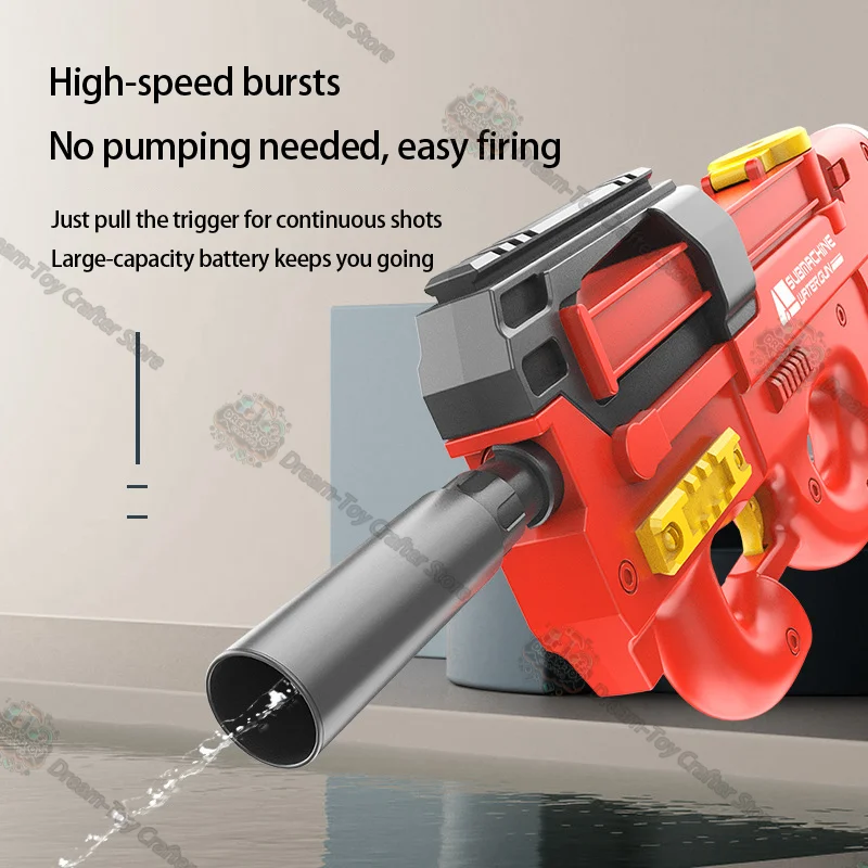 P90電動水鉄砲 男の子向け 自動高圧 大容量 ブラスター ソーカー ビーチ アウトドア スプラッシュシューティング プレイ 楽しい