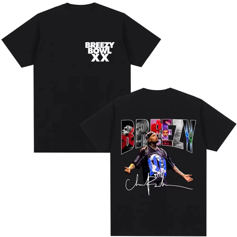 Chris Brown Breezy Bowl XX 2025 Tour T Shirt Men Women Fashion Design Hip Hop T Shirts Men Women Oversized Cotton Casual T-shirt
