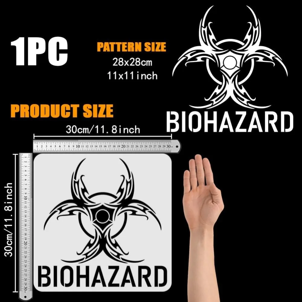 Biohazard Symbol Painting Stencil 11.8x11.8inch Reusable Symbol Theme Spraying Stencil Wall DIY Craft Stencil Dommage Biologique