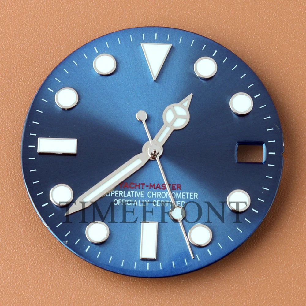 28.5mm NH35 Dial Fit Yacht-Master Blue Luminous Stainless Steel For Seiko NH34 NH35 NH36 NH38 Movement Watch Face Watches Parts