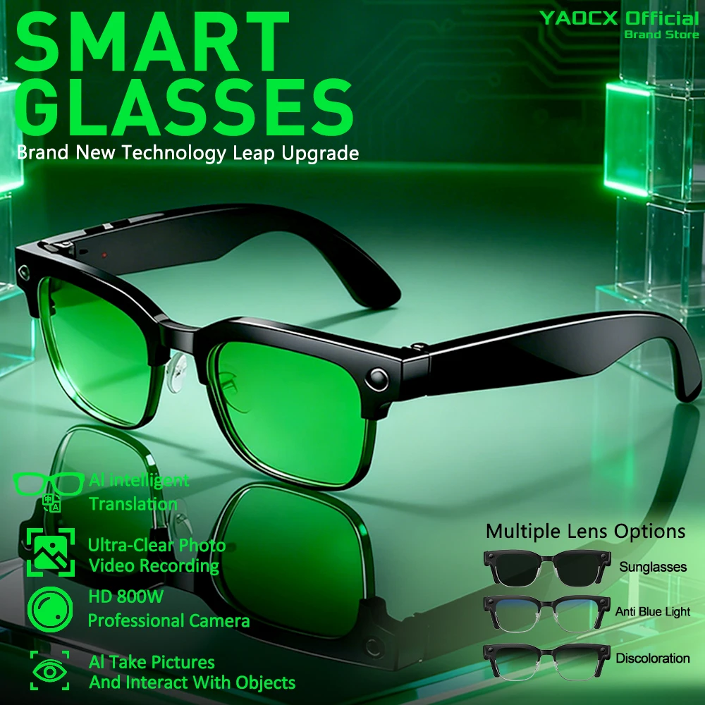 

2026 New Smart Glasses 800W Ultra-Wide HD 4K Camera Video Recording 4GB AI Photo Recognition Bluetooth Call Translation Voice