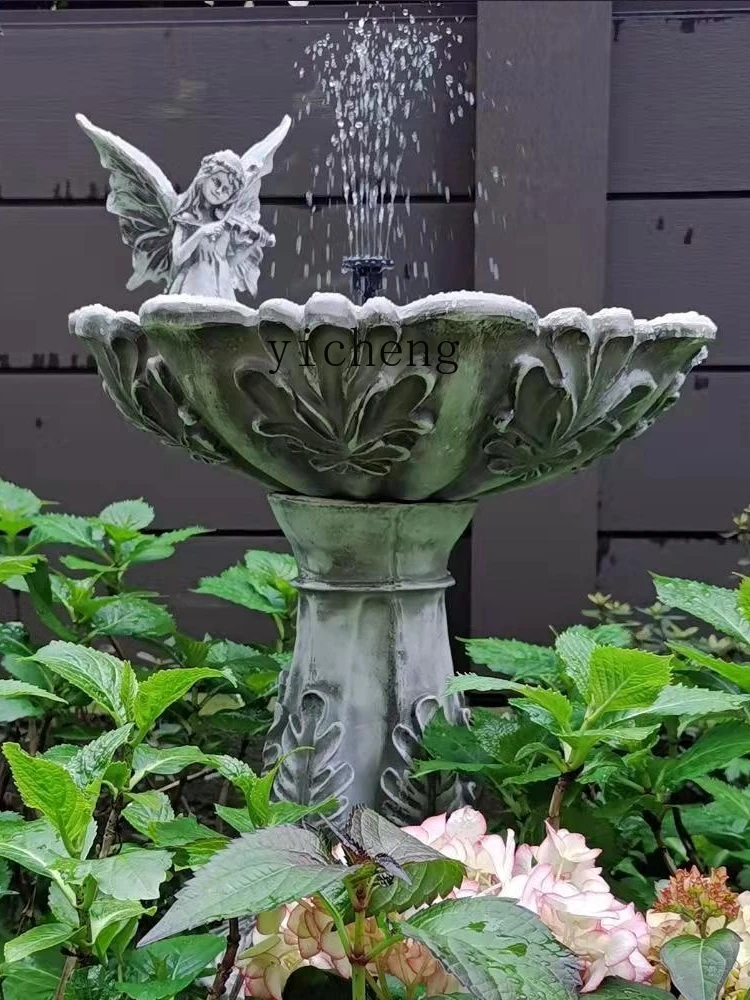 RWJ Flowing Water Ornaments Garden Fountain Decoration Feeder Flower Pot European Style Courtyard Decoration Large