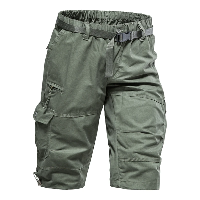 Men Plus Size Casual Shorts Elastic Waist Man Camo Cropped Pants Gym Hiking Multiple Pockets Male Knee Pants