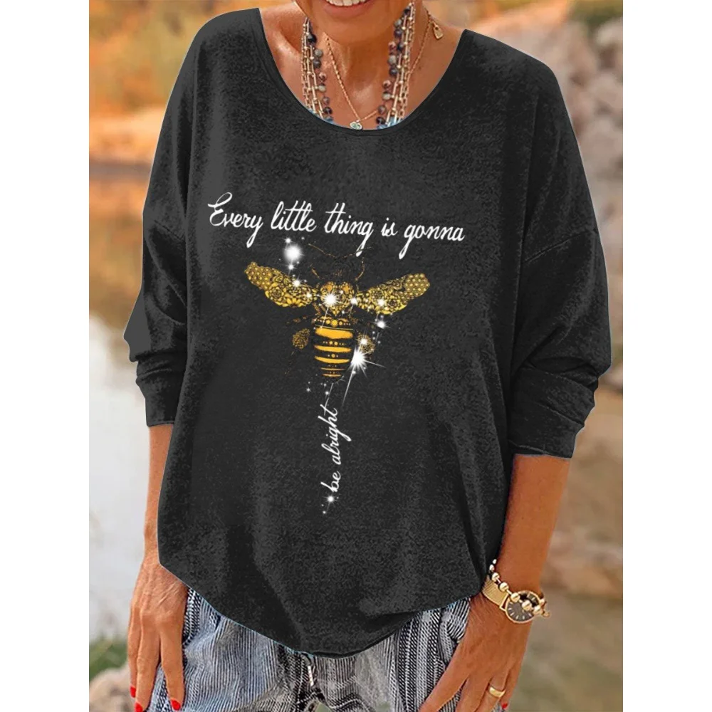 

Rheaclots Women's Hippie Bee Printed Women's Long Sleeves T-Shirt