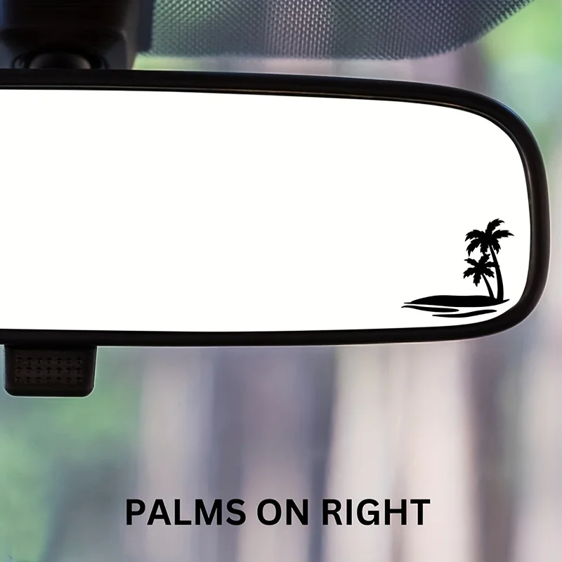 2pcs Tropical Palm Tree Car Mirror Stickers - Black And White Vinyl Decals for Rearview Mirrors, Sunroofs