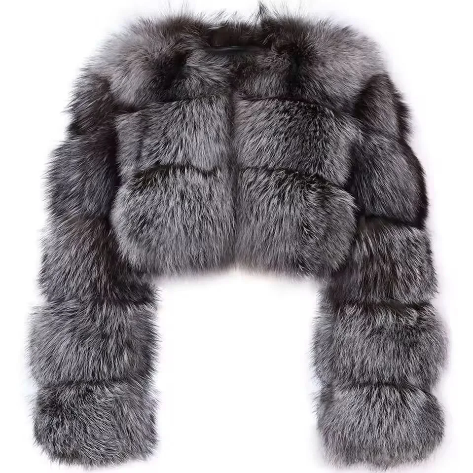 Women Cropped Faux Fox Fur Jacket Long Puff Sleeve Plush Warm Short Outerwear for Street Daily Winter Fashion Outfit