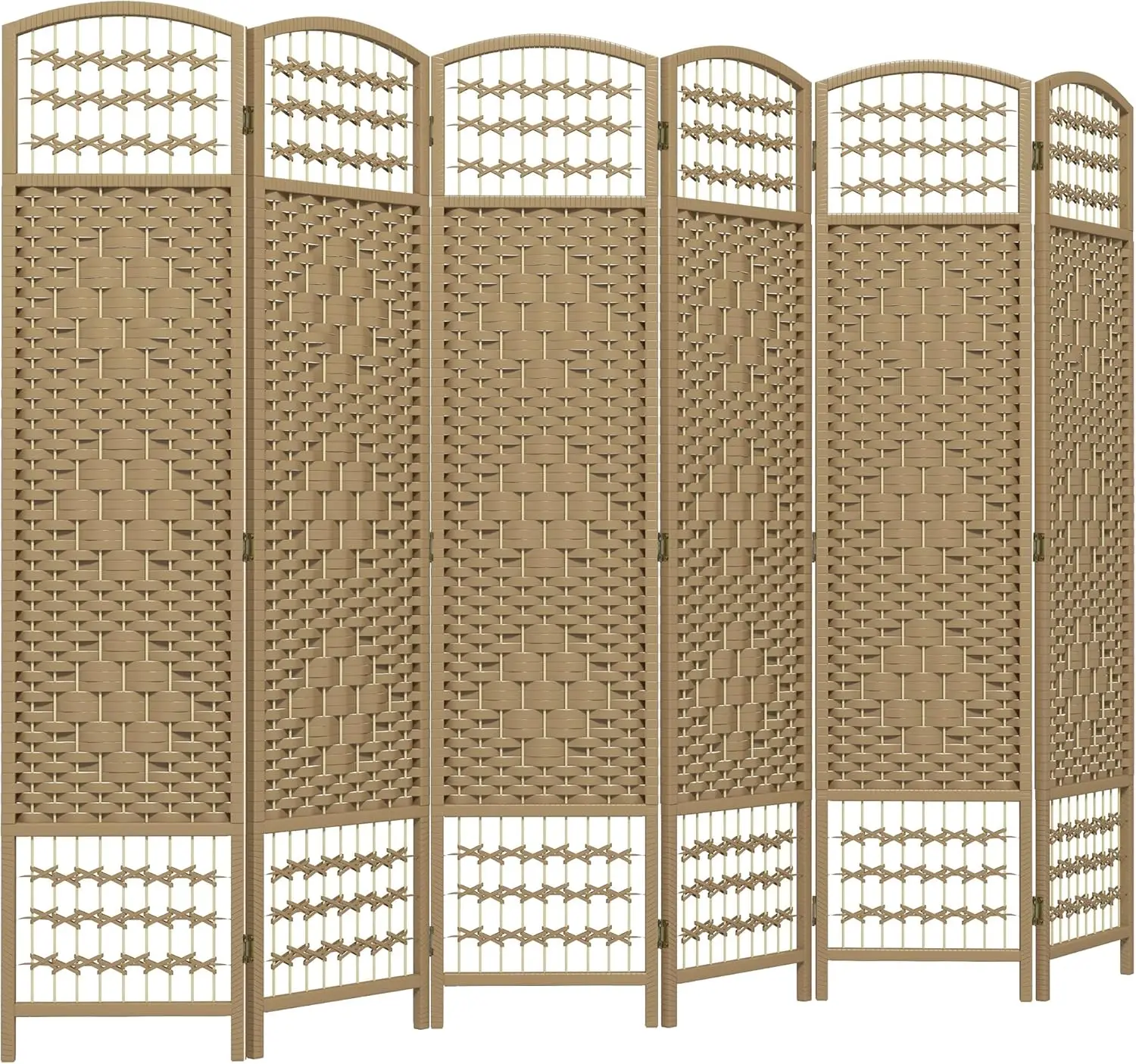 

6 Panel Room Divider, Folding Privacy Screen, 5.6' Room Separator, Wave Fiber Freestanding Partition Wall Divider, Natur