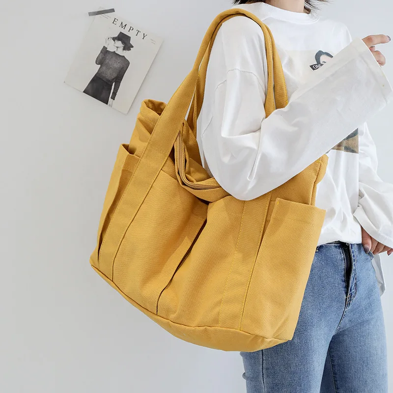 

Korean Canvas Women Shoulder Bag Female Student Tote Shopper Bag 2025 Large Fashion Ladies Hand Bags Girl Bookbag Woman Handbags