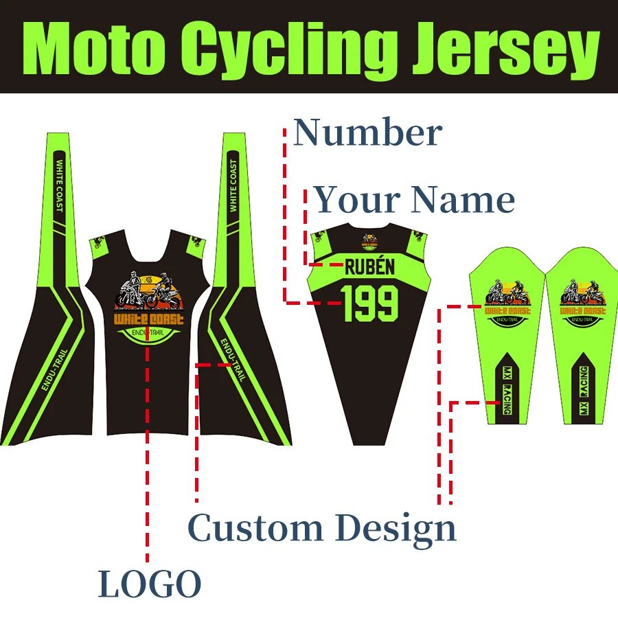 

Дизайн мотоциклетной формы на заказ: разработка логотипа, названия команды, номера, для мужчин и женщин, быстрая индивидуализация, для MTB, мотогонок, велоспорта, для детей, размеры до XXXXL.