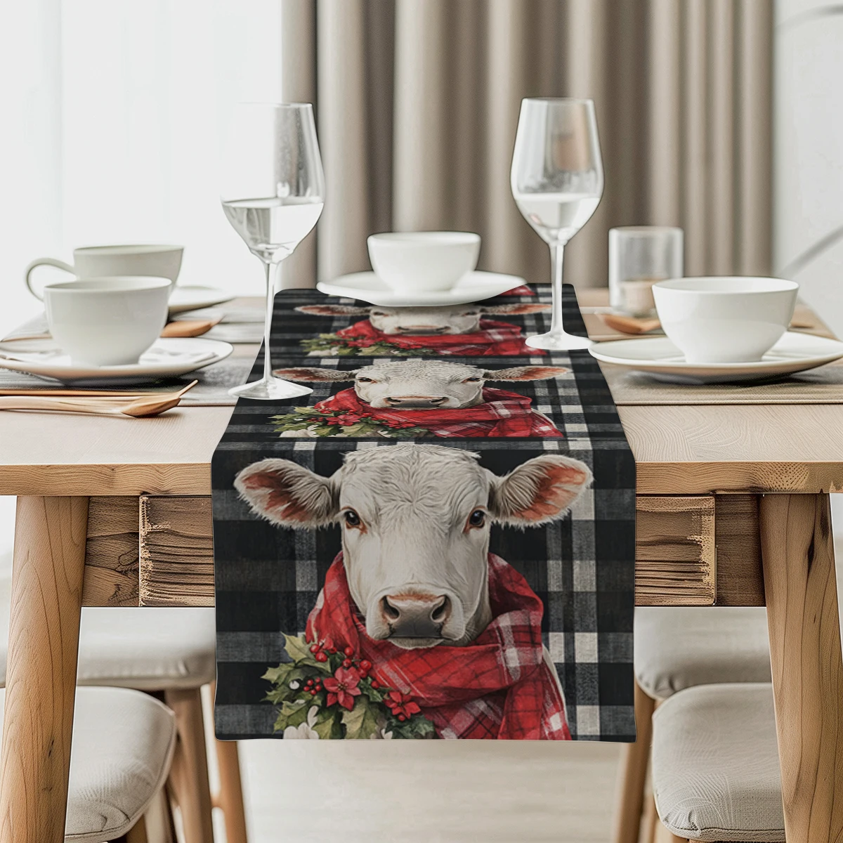 Farm Cow Black and White Table Runner Rustic Dining Table Decorations Table Runners for Wedding Party Coffee  Hotel Home Decor