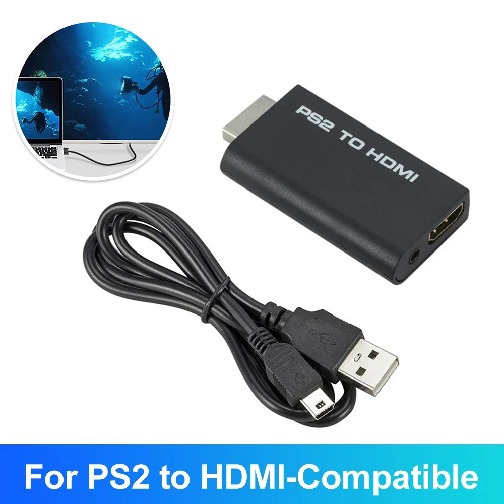 PS2 to HDMI Compatible Audio Video Converter 480i 480p 576i with 3.5mm Audio Port for PC PS2 HD Display Modes Full 1080P