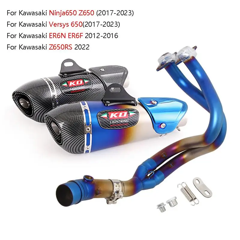 

For Kawasaki Z650 Ninja 650 Versys 650 2017-2023 ER6N ER6F Motorcycle Full Exhuast System Header Link Pipe Slip On Muffler Can