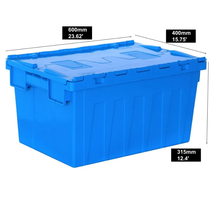 Eggs, tomatoes and seafood are transported in stacked and nested plastic handling crates