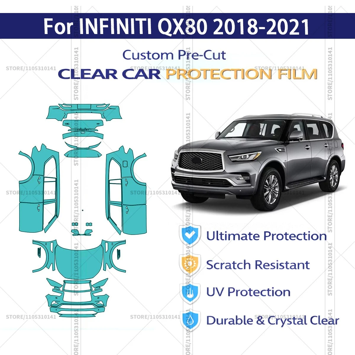 For INFINITI QX80 2018-2021 Pre-Cut Paint Protection Film PPF Transparent Car Film Professional Automotive PPF Full Vehicle