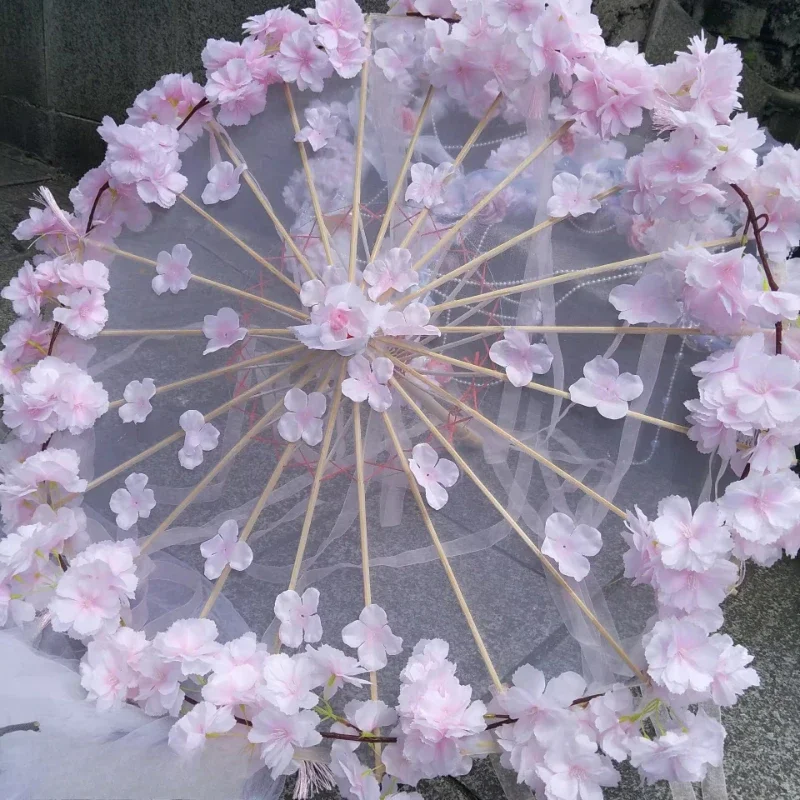 Handmade Oil Paper Umbrella Gradient Beaded Curtain Lolita Cosplay Wedding Photography Dance Prop Costume Daily Use 전통 우산