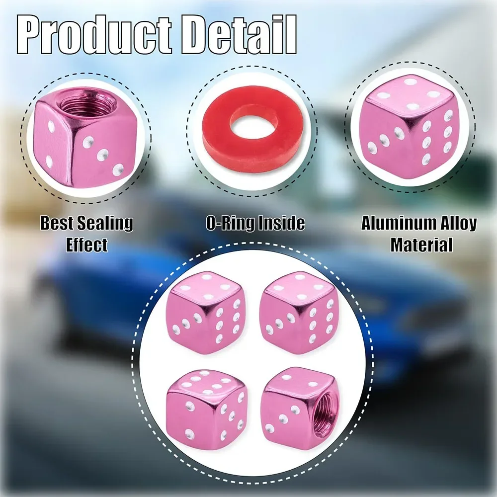 4Pcs Aluminum Alloy Dice Tire Valve Stem Caps Dustproof Tire Valve Stem Covers for Cars SUV Trucks Bikes Motorcycles