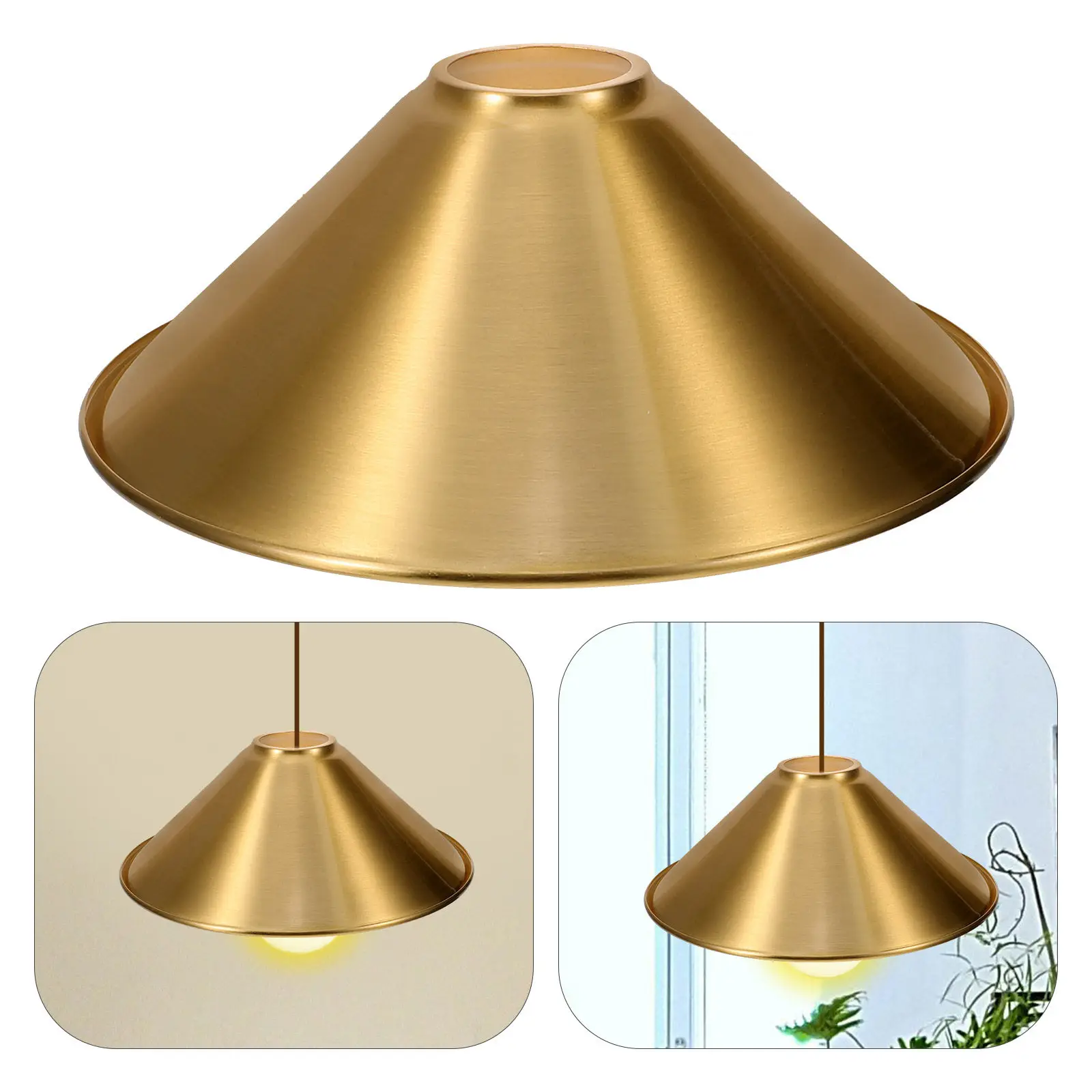 銅メッキ鉄製ランプシェードコーンシンプルで安定した構造簡単設置天井吊り下げライトシェード家庭用ホテルレストラン用