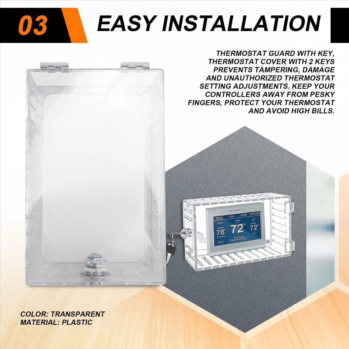 BHBL Thermostat Lock Box with Key Universal Thermostat Cover with Lock, Clear Thermostat Guard for Wall