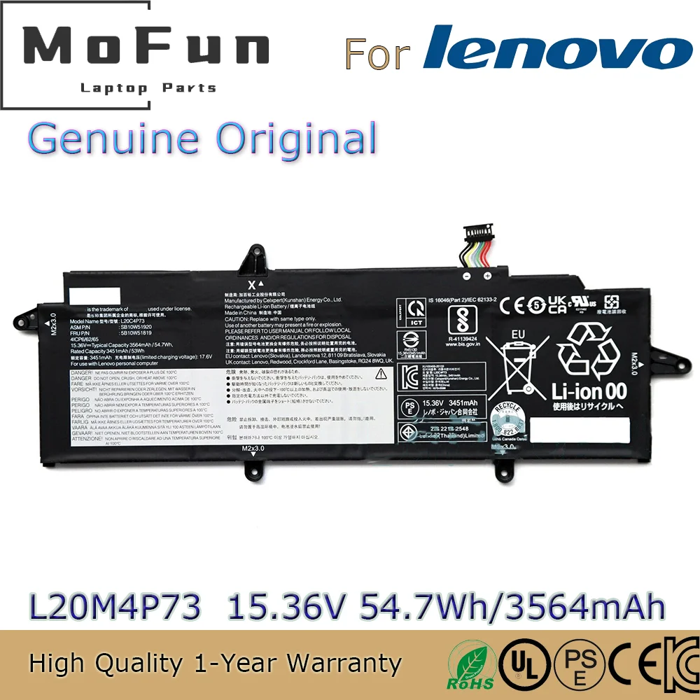 

Brand New Original L20M4P73 15.36V 54.7Wh Laptop Battery for Lenovo ThinkPad X13 G2 20SX001UUS AMD 20XH001KGE L20C4P73