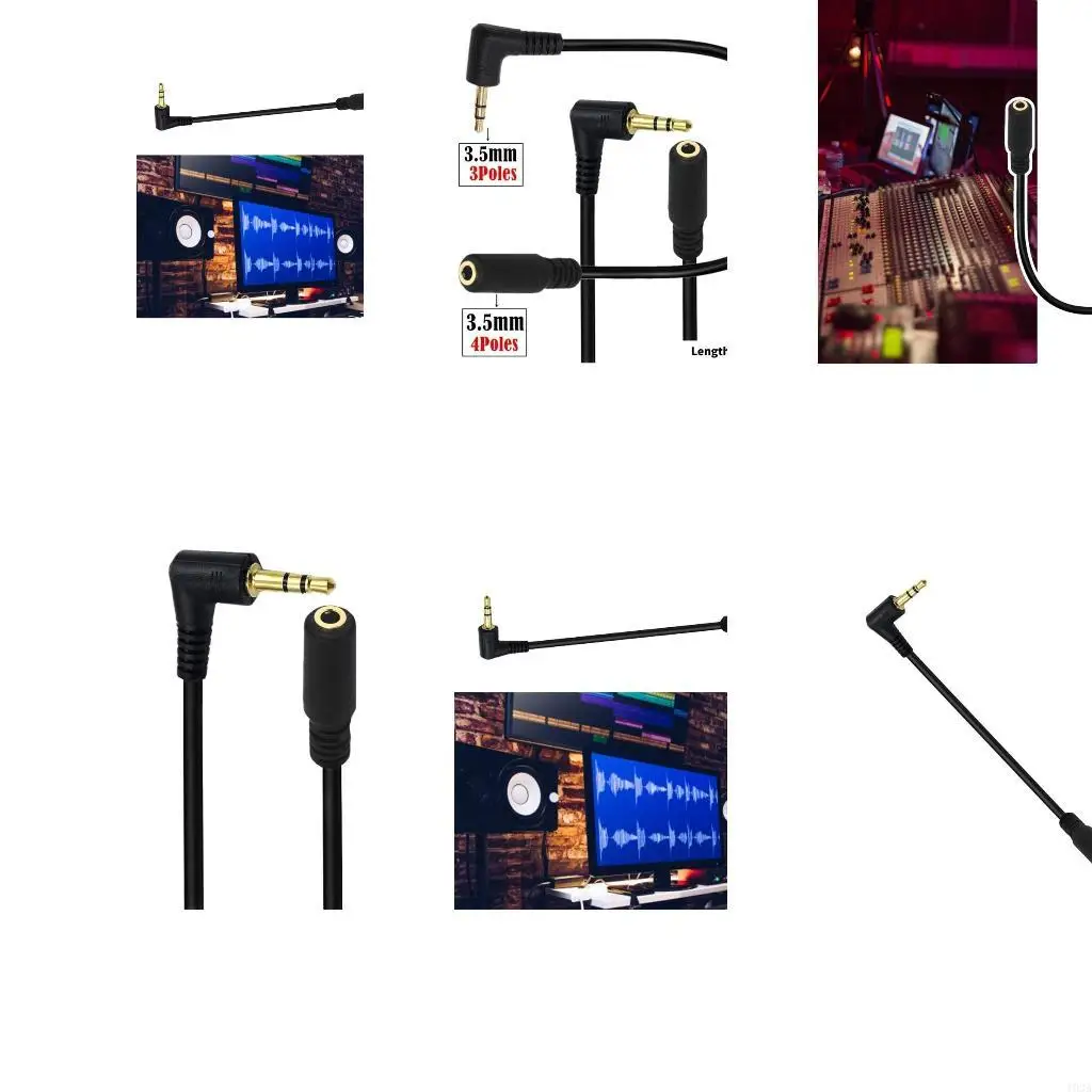 193A Flexible 3.5mm Male to Female Audios Cable 3pole to 4pole Cable for Tight Space