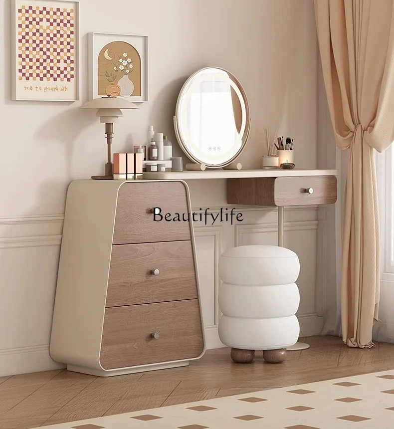 

z.Cream Style Makeup Table Dressing Table Chest of Drawers Integrated Ultra Narrow Bedside Table with Mirror