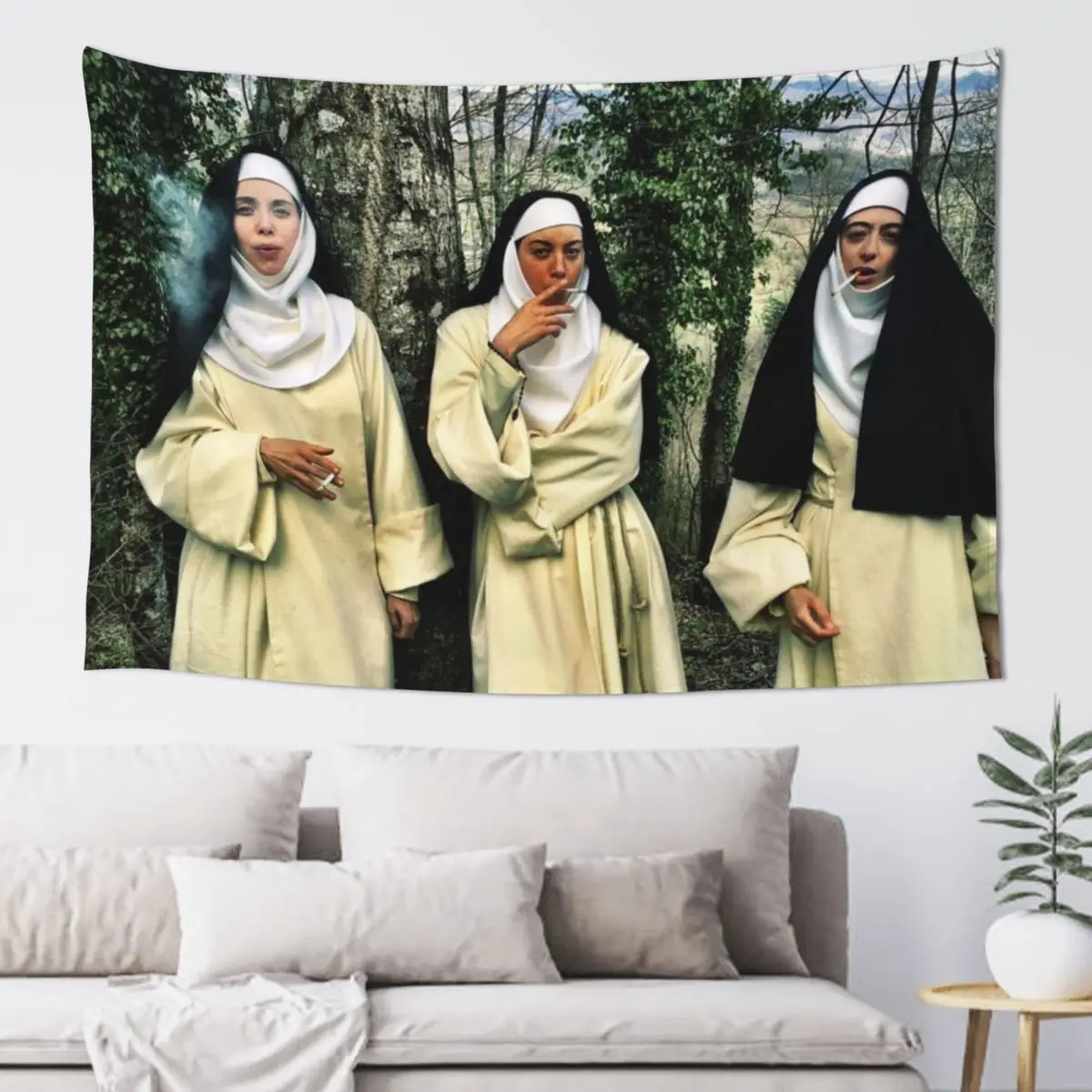 Smoking Nuns Tapestry Wall Mural Room Decor Korean Style Luxury Living Room Decoration Tapestry