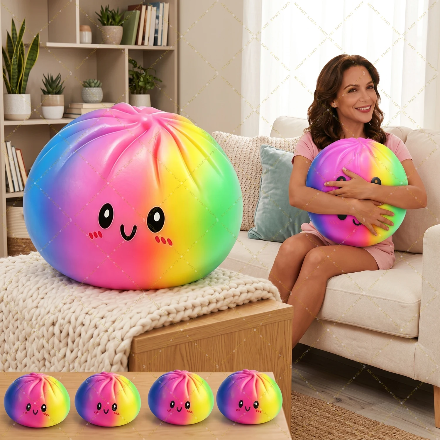 Boule Squishy Géante Arc-en-ciel 15/25cm, Cadeau Anti-stress, Jouet Sensoriel Fidget, Décoration de Bureau