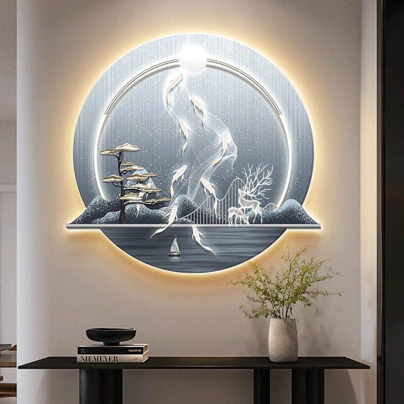 

Chinese Style LED Circular Mural Wall Lamp - Living Room Indoor Hanging Decor | Illuminated Painting Art Light Home Decor