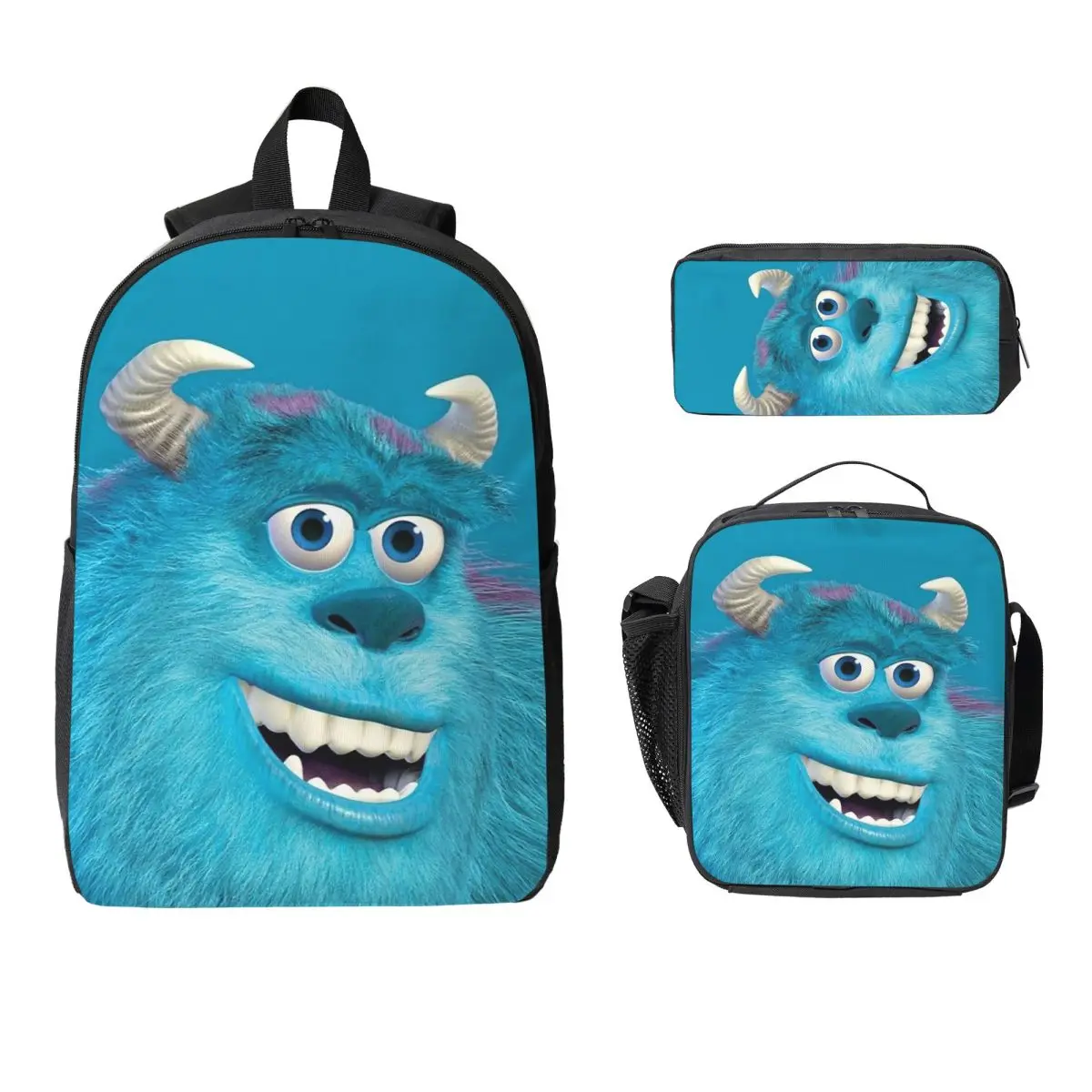 

Рюкзак Monsters Sulley, студенческая сумка для книг для мальчиков и девочек, школьная сумка, сумки на плечо для ноутбука, 3 шт., изолированная сумка для обеда, пенал