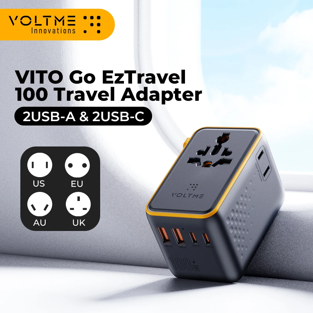 

VOLTME 100W GaN Universal Travel Adapter Worldwide with USB Type C Fast Charging All-in-one Wall Charger for US EU UK AU Travel