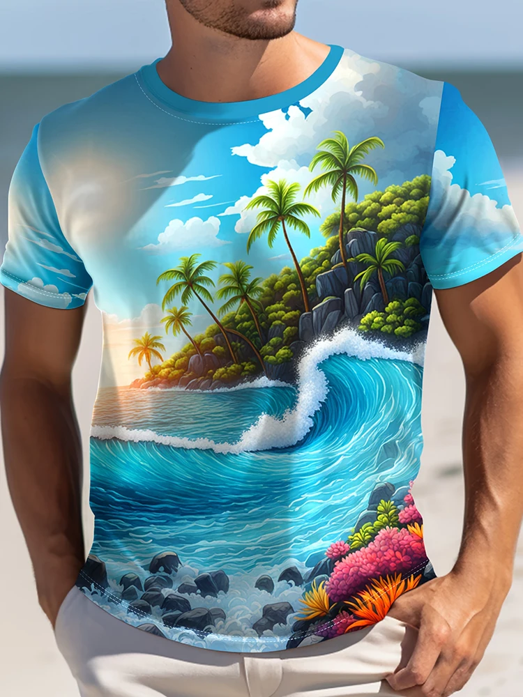

Hawaiian Men's Crew-neck T-shirt Summer Outdoor Vacation Men's Casual Short-sleeved Top Beach Party Men's Daily Fashion T-shirt