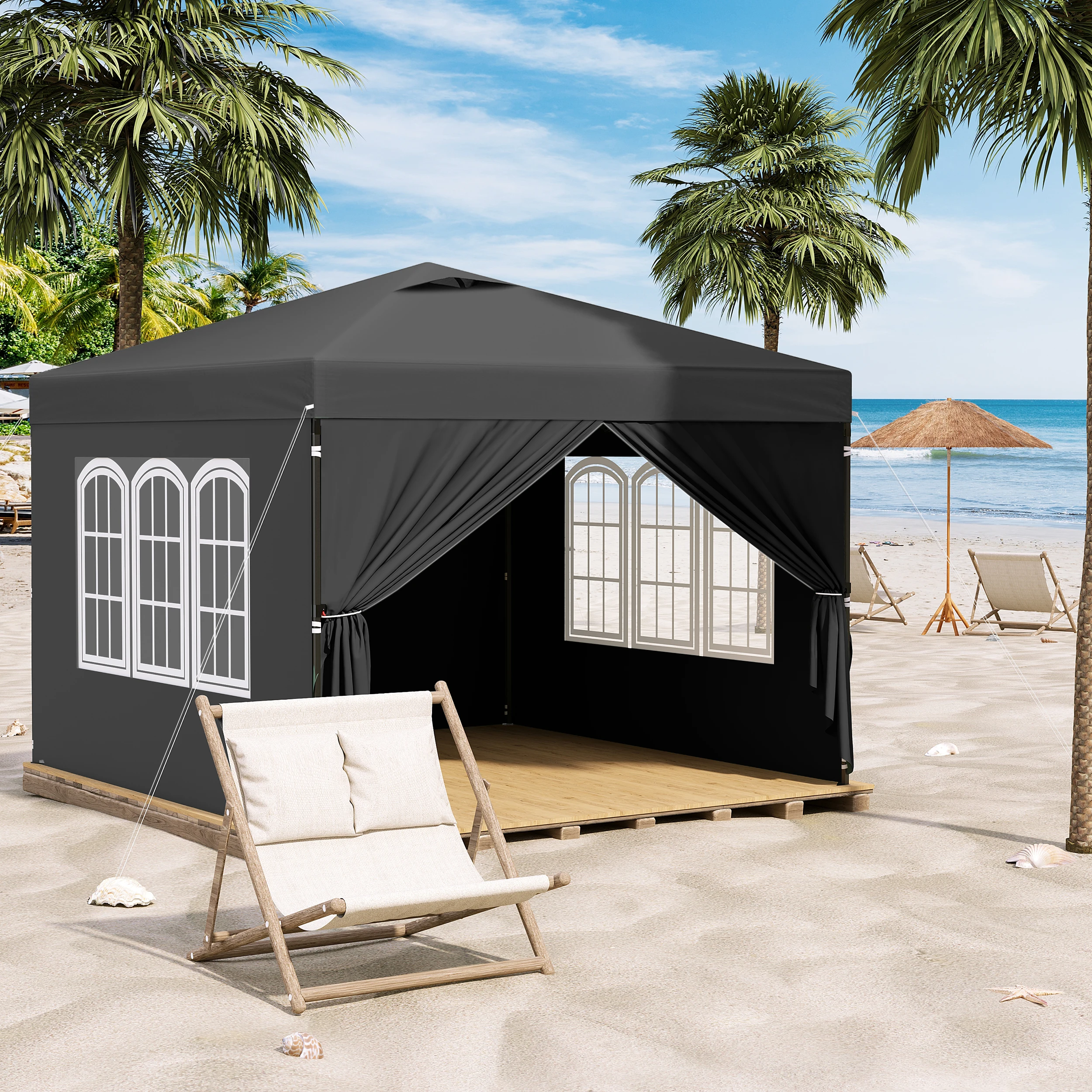 Image of Faltbarer 3x3m Garten-Pavillon Pergola Picknick-Partyzelt Barnum mit Abnehmbaren Seitenwänden Fenstern Tragetasche für Festival Camping