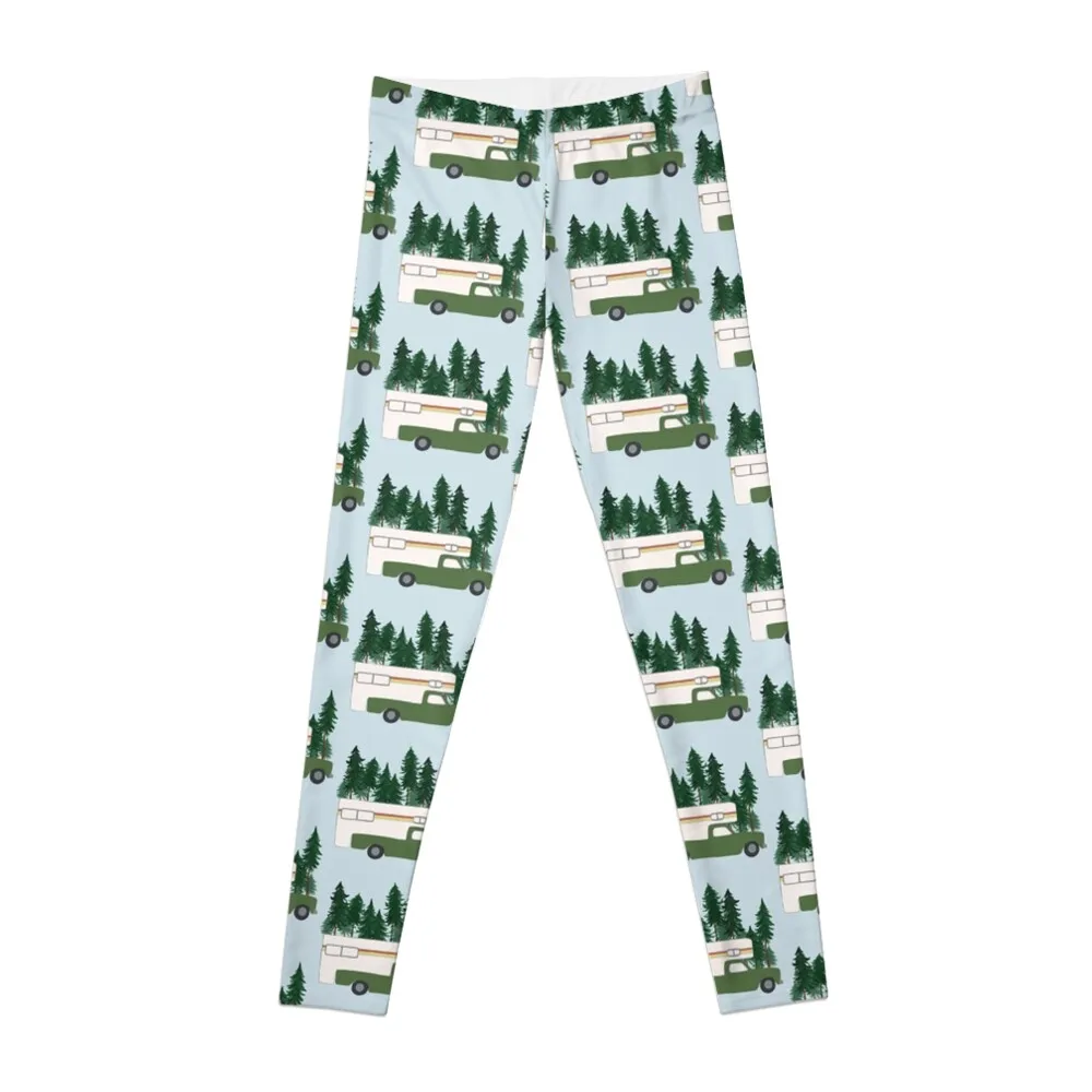 

Vintage Truck Camper RV MotorhomeGreen Forest Leggings Golf wear leggins push up woman Womens Leggings